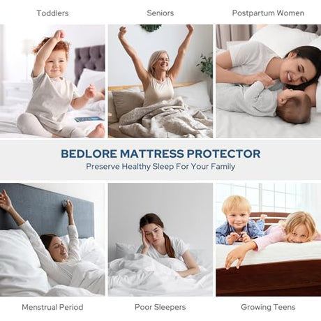 BEDLORE Waterproof Mattress Protector, Full Size Mattress Pad with Deep Pocket 6"-15" Depth, Soft Dirt-Proof Double Bed Mattress Cover for Bedroom, College Dorm, Hotel (Gray) BEDLORE