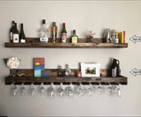 Wall Mounted Wood Wine Rack Shelf Set with Stemware Holders (RYAN) (30 inches) DistressedMeNot