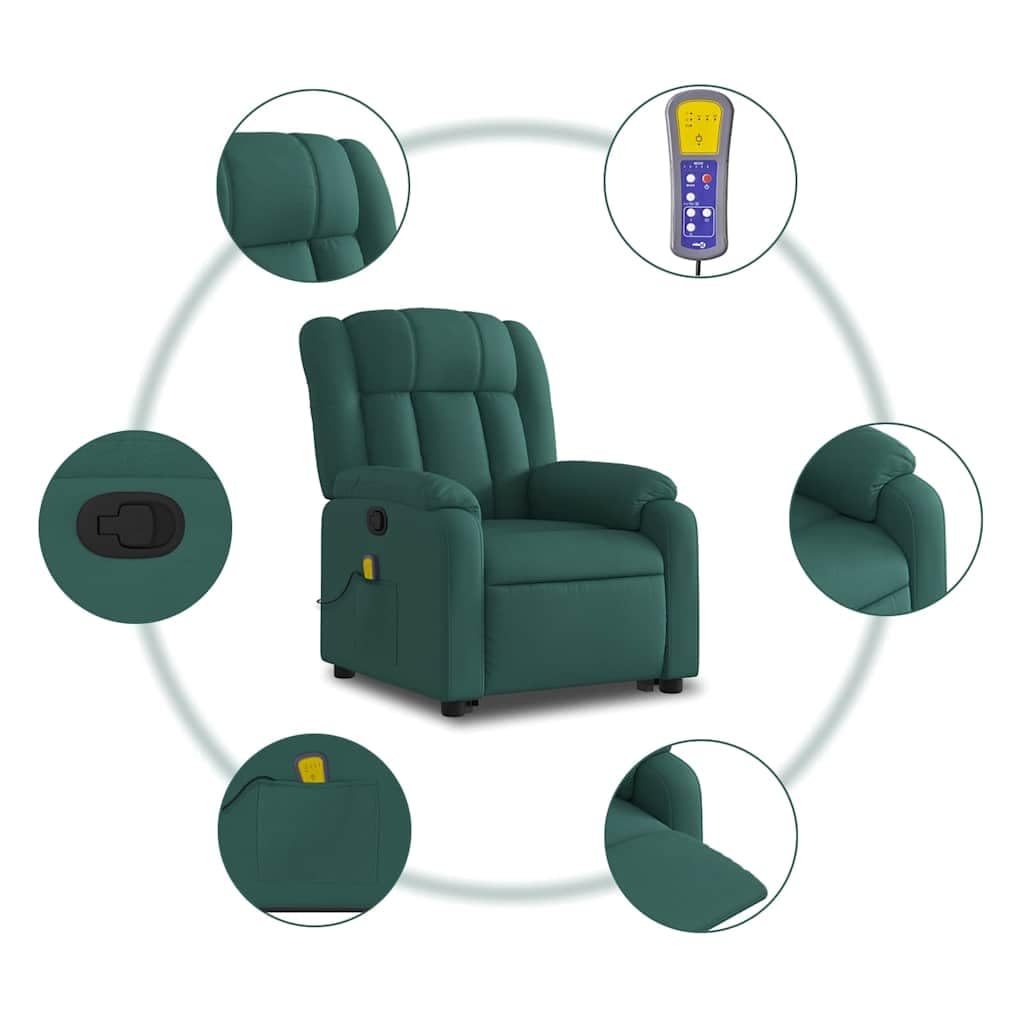 WRJENFSC Dark Green Power Lift Recliner Chair Oversized Massage Living Room Furniture Fabric Polyester 535 lbs Capacity Adjustable Armrests for Living Room Bedroom Reading WRJENFSC