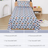 Viviland 3 Pieces Boys Grey Twin Sheet Set - Soft Microfiber Fitted Flat Sheets & Pillowcase - Retro Train Print Bedding Sets - for Kids & Toddlers Viviland