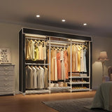 VIPEK V5L Garment Rack Heavy Duty Covered Clothes Rack with Dimmable LED Lights, 3000K Warm White, Portable Closet Wardrobe Freestanding Clothing Rack for Hanging Clothes, White Rack with Black Cover VIPEK