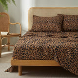 LifeTB Leopard Cheetah Printed King Sheets Set, Cooling Soft Microfiber Brown Leopard Bedding Sheets with 16" Deep Pocket, 4 Piece Vintage Animal Cheetah Pattern King Size Bed Sheets & Pillowcases LifeTB