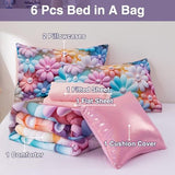 A Nice Night Stunning Blooming 3D Flower Floral Comforter Sets, with Pearl Flower Core Pattern Bedding Set for Girls Full Size, Ultra Soft Bedding Sets (Blue-Purple, Full 6Pcs) A Nice Night