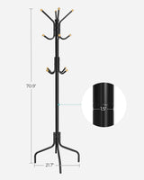 SONGMICS Coat Rack Freestanding, Metal Coat Rack Stand with 12 Hooks and 4 Legs, Coat Tree, Holds Clothes, Hats, and Bags, for Entryway, Living Room, Bedroom, Classic Black URCR031B01 SONGMICS