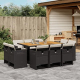 vidaXL Patio Dining Set - 11 Piece Outdoor Garden Furniture - Black Poly Rattan w/Cushions & Acacia Wood Table - Foldable Storage vidaXL