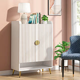 Tribesigns Shoe Cabinet with Doors, 6-Tier Shoe Storage Cabinet with Adjustable Shelves, Wooden Shoes Rack Shoe Storage Organizer for Entryway, Hallway, Closet, Living Room, White & Gold Tribesigns