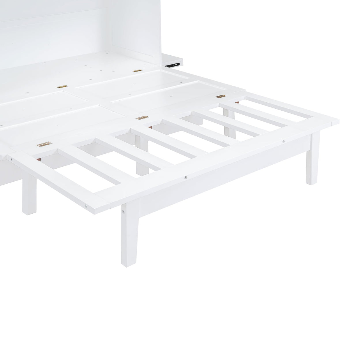 Merax Murphy Bed Queen Size with USB Port and Slide-Out Shelves on Each Side, 2-in-1 Foldable Bed Frame Cabinet Desk for Bedroom Guest Room Living Room (White) Merax