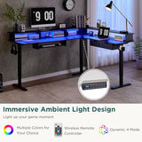 RedLemon 75X60 Inches L Shaped Electric Standing Desk, Height Adjustable Corner Gaming Desk with Drawers, Power Outlets & LED Lights, Computer Desk with Monitor Shelf, Carbon Fiber Black RedLemon
