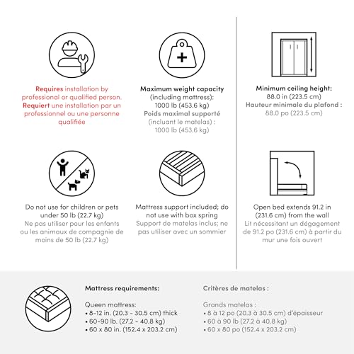 Bestar Claremont 65W Queen Murphy Bed in White, Sleeping Arrangement for Multipurpose Area, Bedroom, Guest Room, or Living Room Bestar
