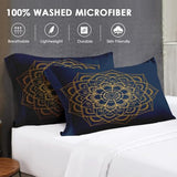 WeCozy Queen Size Comforter Set with 2 Pillowcases, Navy Blue Boho Gold Mandala Soft 3 Pcs Bedding for Kids and Adults Bedroom Bed Decor WeCozy