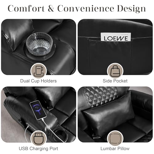 AHMED Dual Motor Power Swivel Rocker Recliner Chair with Massage & Heat, Electric Glider Rocking Chairs with Cup Holders,LED Lights, USB A/USB C Ports for Living Room, Nursery, Black