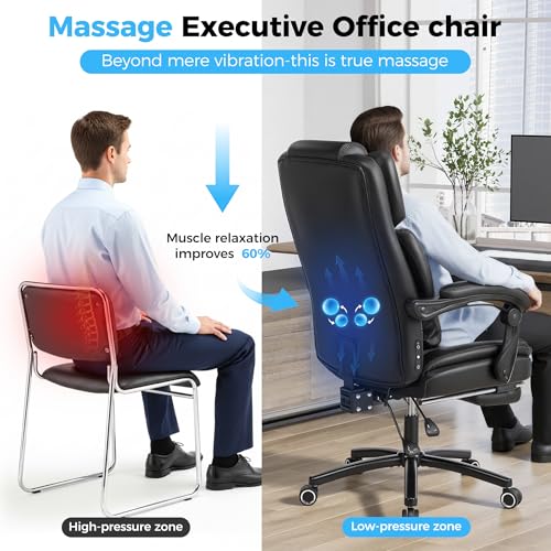 500lbs 3D Kneading Massage Office Chair with FootRest, Big and Tall Ergonomic Reclining Computer Gaming Chair, Padded Linkage Armrests, Heavy Duty Metal Base Executive Office Chair CHAIRKER
