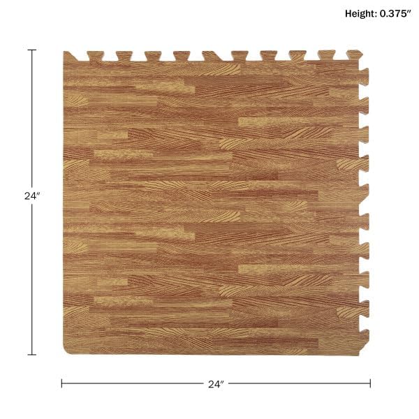 Foam Floor Tiles - 24sqft Wood Grain Interlocking Foam Tiles with Border - Foam Play Mat Playroom or Gym Flooring for Home Gym by Stalwart (Light) Stalwart