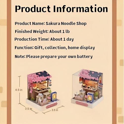 DIY Miniature House Kit, Mini House Building Kit with LED & Dust Cover, DIY Wooden Dollhouse Miniature Kit for Adults Teen, Wooden Crafts Lovely Dollhouse Kit, Sakura Noodle Shop