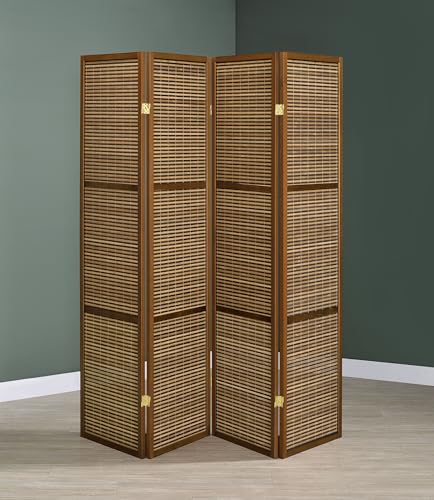 Coaster Home Furnishings - Browning - Wood - 70-Inch 4-Panel Room Divider Folding Screen with Bamboo Panels and Freestanding Structure - Living Room & Bedroom - Walnut - 961638 Coaster Fine Furniture