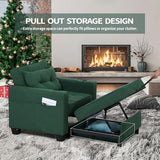 DURASPACE Futon Sofa Bed, 3 in 1 Convertible Sofa Chair Bed, Adjustable Backrest Chair, Chaise Lounge with USB Ports, Cup Holder, Side Pocket, Storage Box (Green) DURASPACE