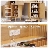 GarveeHome 48 in Fluted Makeup Vanity Desk, Large Lighted Corner Vanity with HD Triple Mirror and Lights, Dressing Table with Glass Top & Charging Station for Bedroom GarveeHome