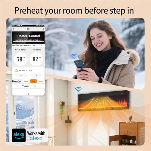 Innoflame 50" Smart Electric Fireplace, Alexa/WiFi Enabled, 16-Color 3D Multi-Row Flame, 1400W Fireplace Insert, Wall Fireplace Electric with Remote Control & App, Thermostat, 9H Timer Innoflame