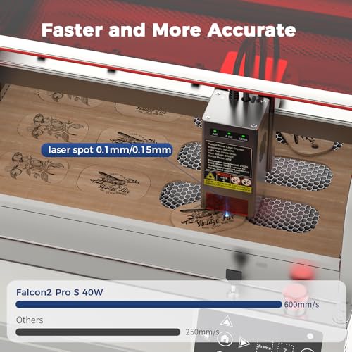 Creality Falcon2 Pro S 40W Laser Engraver, 600mm/s High Speed Laser Cutter with Air Assist, Dual Mode&Auto Focus Laser Module, Auto Fan, Camera Positioning,Safety Switch for Wood Metal Leather Creality