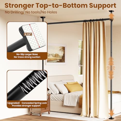 Bonpally Room Divider Curtain Rod, No Drilling Room Separator for Space Partition, 4-10ft (H) 28-70 inch(W) Adjustable Heavy Duty Temporary Wall Divider Floor to Ceiling Tension Rod, Black Bonpally