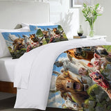 Funny Animals Bedding Set 3 Pieces Soft Lightweight Microfiber Farmhouse Cow Donkey Pig Bedspread Coverlet Set Fun Horse Duvet Cover Twin Full Queen King for Comforter Bed Set for Girls Boys Women Men exroozy