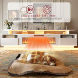 FJTJBSI 70" Fireplace TV Stand with 36" Electric Fireplace Entertainment Center with Charging Station and LED Light Console Table for Television up to 80 inch with Storage for Living Room FJTJBSI