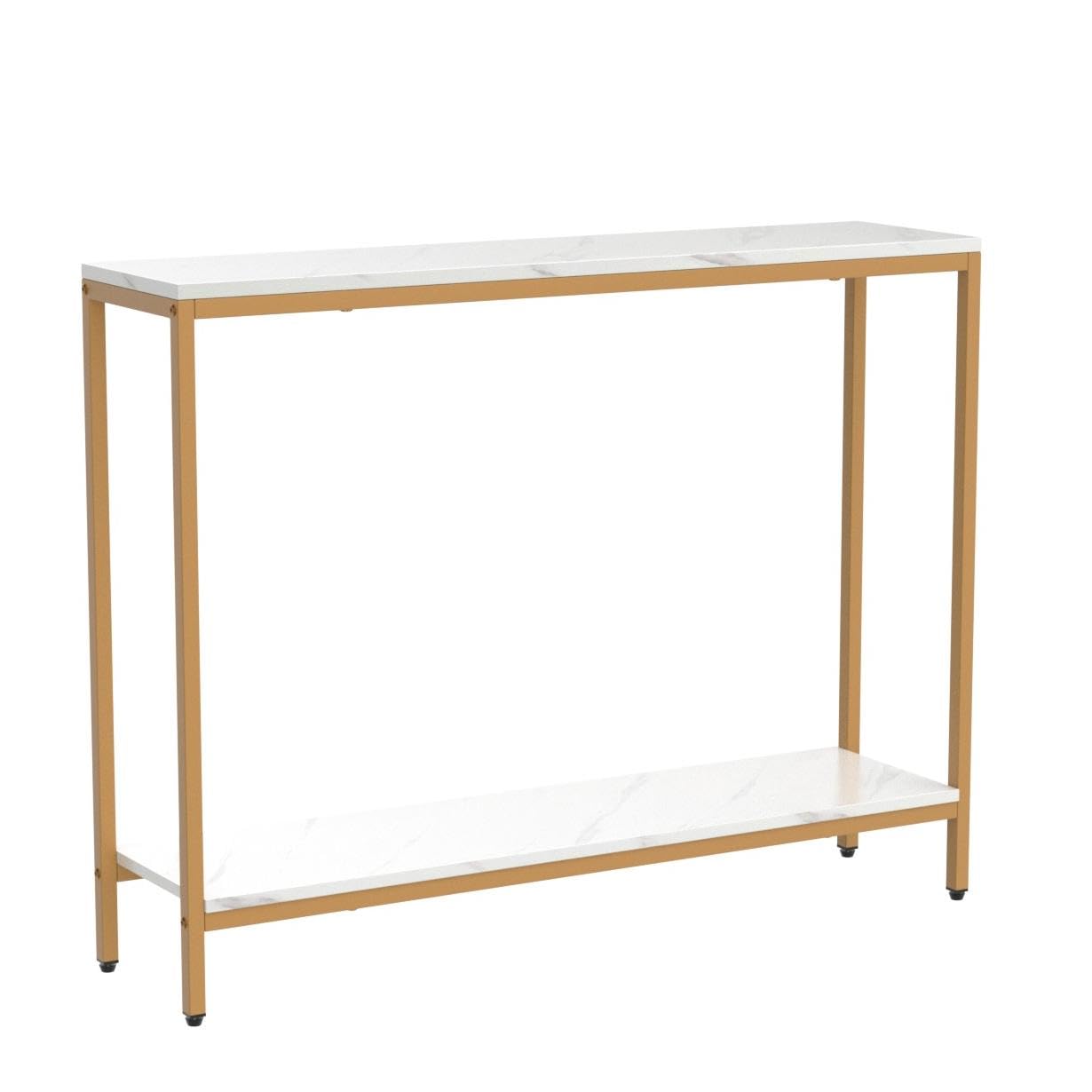 loglus Console Table for Entryway, Faux Marble MDF Sofa Table with Golden Frame (Double Layer, White Marble) - WoodArtSupply