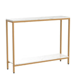 loglus Console Table for Entryway, Faux Marble MDF Sofa Table with Golden Frame (Double Layer, White Marble) loglus