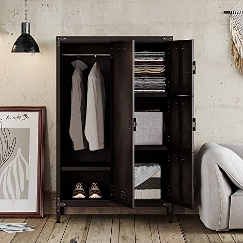 Letaya Metal Locker Storage Cabinet,55" Steel Retro Wardrobe,4 Doors Lockable,Adjustable Feet Organizer Locker for Employees Home Office School Gym (4 Door) Letaya