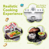 BRINJOY Kids Kitchen Playset, Wooden Toddler Kitchen Set w/Curtains, Coffee Maker, Storage Shelf, Stove,Sink, Utensils, Light & Sound, Kids Pretend Play Kitchen Toy Gift for Girls Boys (3-Stage) BRINJOY