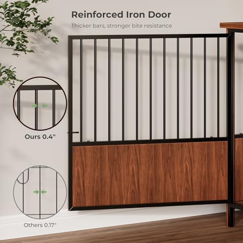 Zivanti 43'' XL Fluted Large Dog Crate Furniture with 3 Doors, Modern Indoor Decorative Dog Crate End Table, Wooden Dog Kennel Cage for Medium to Large Dogs, Walnut Zivanti