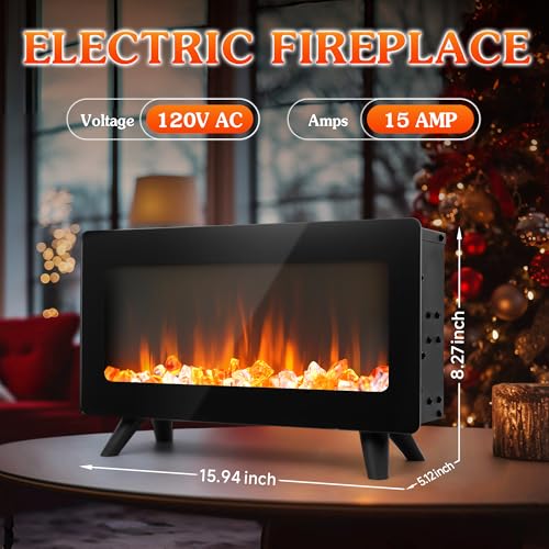 16" Small Freestanding Electric Fireplace Heater - Fire Places Electric Fireplace Stove with Realistic 3D Flames, Infrared Heater Indoor Space Heater, 750 |1500W, Overheating Protection AckMizz
