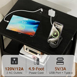 LOAKEKEL Nightstand with Charging Station, End Table with 2 Fabric Drawers, Night Stand for Bedroom, Small Bed Side Table with USB Ports and Outlets for Living Room, Black, HETS020BK-1 LOAKEKEL