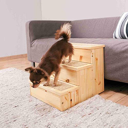 TRIXIE Indoor Wooden 3-Step Pet Stairs with Storage Compartments for Pet Toys, Natural TRIXIE