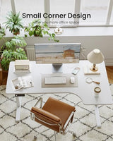 FEZIBO 55×32 inch L Shaped Electric Corner Standing Desk, 4 Memory Height Settings,Home Office & Computer Height Adjustable Table, Ergonomic Sit and Stand Up Workstation with Splice Board,White Top FEZIBO