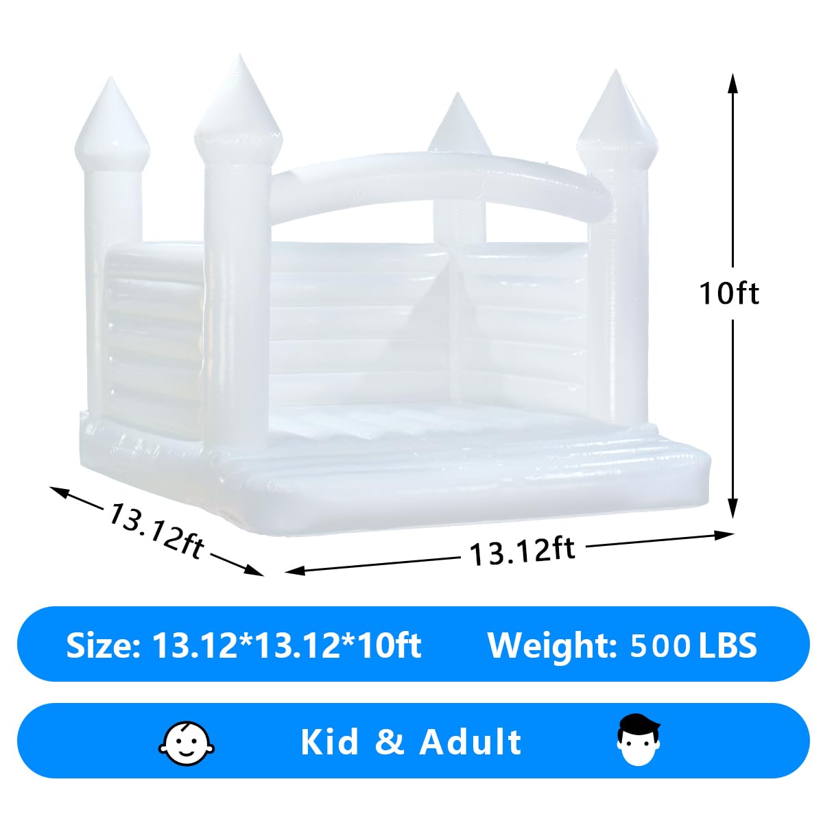 13ft White Bounce House Commercial Grade 100% PVC White Bouncy Castle for Wedding Memorable Birthday Parties & Event OWROMI