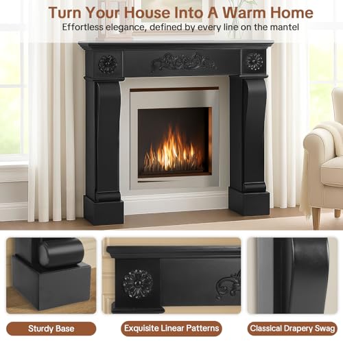 HOMEDIARY 44.5" Fireplace Mantel, Freestanding Fireplace Surround with Leg for Electric Fireplaces, MDF Mantel Surround with Shelf for Living Room with Decorative Pattern, Anti-Tipping & Waterproof HOMEDIARY