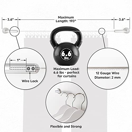 Wire Curtain Hanging System - 16ft Stainless Steel Room Divider Rod | Willow & Eva Willow And Eva