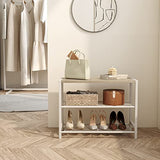 HOMEFORT 3-Tier Shoe Rack, Shoe Storage Shelf, Industrial Shoe Tower, Narrow Shoe Organizer for Closet Entryway, Small Shoe Rack Table with Durable Metal Shelves, White Oak HOMEFORT