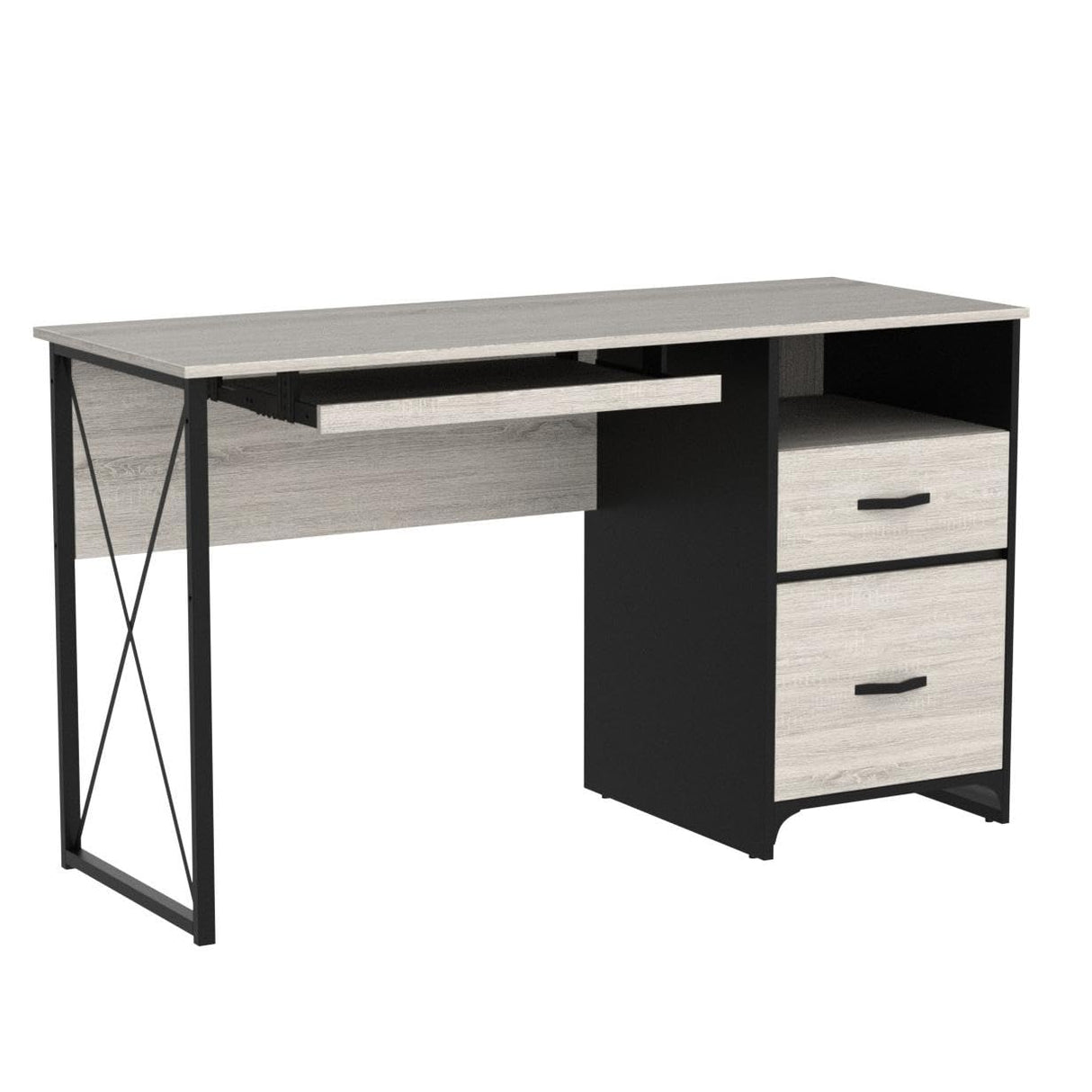 Bestier Office Desk with Drawers, 55 inch Industrial Computer Desk with Storage, Wood Teacher Desk with Keyboard Tray & File Drawer for Home Office, Wash White Bestier