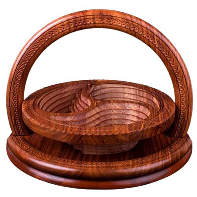 DSKMED Handmade Wood Carving Fruit Plate -Wooden Fruit Basket, Foldable Bamboo Dried Fruit Basket Collapsible Bread Nuts Baskets, (C)