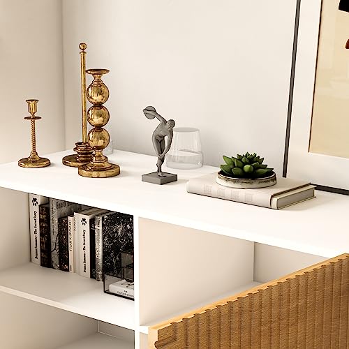 roomfitters Mid Century Modern TV Stand for TVs up to 65", Boho Sideboard Buffet Cabinet Credenza, Media Console Entertainment Center for Living Room, Poplar Wood Print Carved and Geometric Design roomfitters