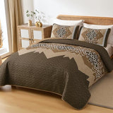 Dintszyayue Brown Quilt Set Queen Size,3 Piece Boho Aztec Texture Bedspread Coverlet Set Reversible Lightweight Bedding Set Geometric Bohemian Bed Cover with 2 Pillowcases(Dark Brown,90"x96") Dintszyayue