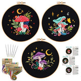 Nuberlic 3 Pack Embroidery Kit for Adults Beginners, Stamped Cross Stitch Starter Kit with Mushroom Patterns, Embroidery Hoops, Threads, Needles & Instructions, DIY Needlepoint Craft Gift