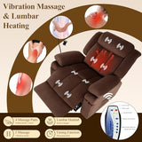 COLAMY Large Wide Power Lift Recliner with Massage and Heat, Extended Footrest for Big Elderly, Phone Stand,Hidden Storage Compartments and Cup Holders for Living Room（Darkbrown COLAMY