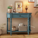 Giantex 2-Tier Console Table, 36" Retro Entryway Table with Storage Drawer & Elegant Legs, Narrow Wooden Sofa Table with Open Shelf for Living Room, Foyer, Hallway, Bedroom, Entrance (Blue) Giantex