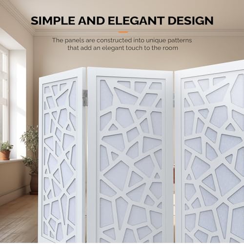 VINGLI 70'' H Room Divider, Non-Woven Fabric Privacy Screen, Indoor Partition Wall Dividers, Freestanding Hinged Space Separator with Modern Unique Pattern (White, 6 Panel) VINGLI