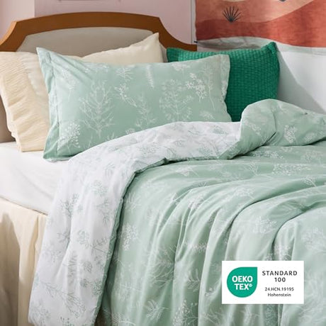 Bedsure Twin/Twin XL Comforter Set - Sage Green Bed Set, 2 Pieces Cute Floral Bedding, 1 Soft Reversible Botanical Flowers Comforter and 1 Pillow Sham Bedsure