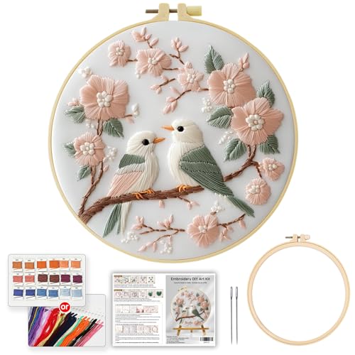 JOZYSH 11CT Embroidery Kit for Beginners Adult, Hummingbird Embroidery Kit for Beginners Include Embroidery Cloth Hoops Threads for Craft Lover Hand Stitch with Embroidery Skill Techniques