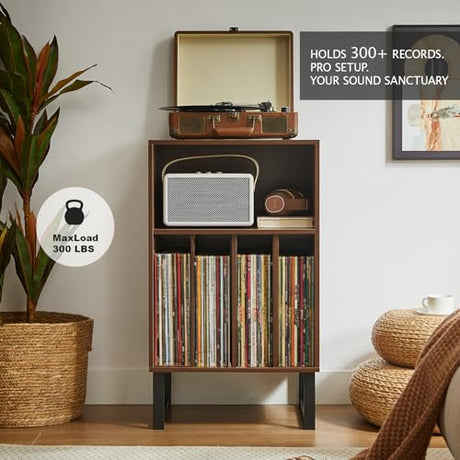 Record Player Stand with Vinyl Storage Cabinet, Turntable Table for Albums & LPs - Modern Media Console | Furniture for Living Room, Bedroom & Office | Dark Walnut FurnPulse
